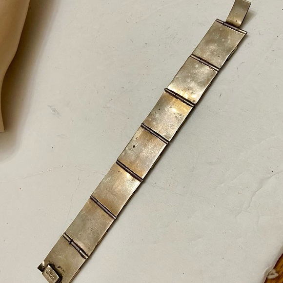 Vintage,  1940s  Silver- Abalone Alpaca Mexico Bracelet 8in x 1in - Picture 4 of 11